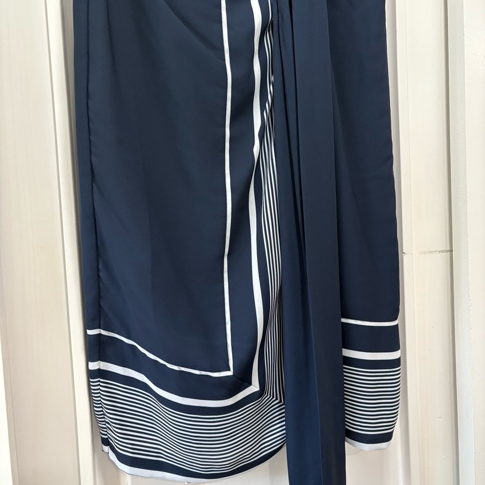 Ann Taylor Navy & White Border Stripe Wrap Sarong Tie Pencil Skirt Size 8 - Picture 2 of 6